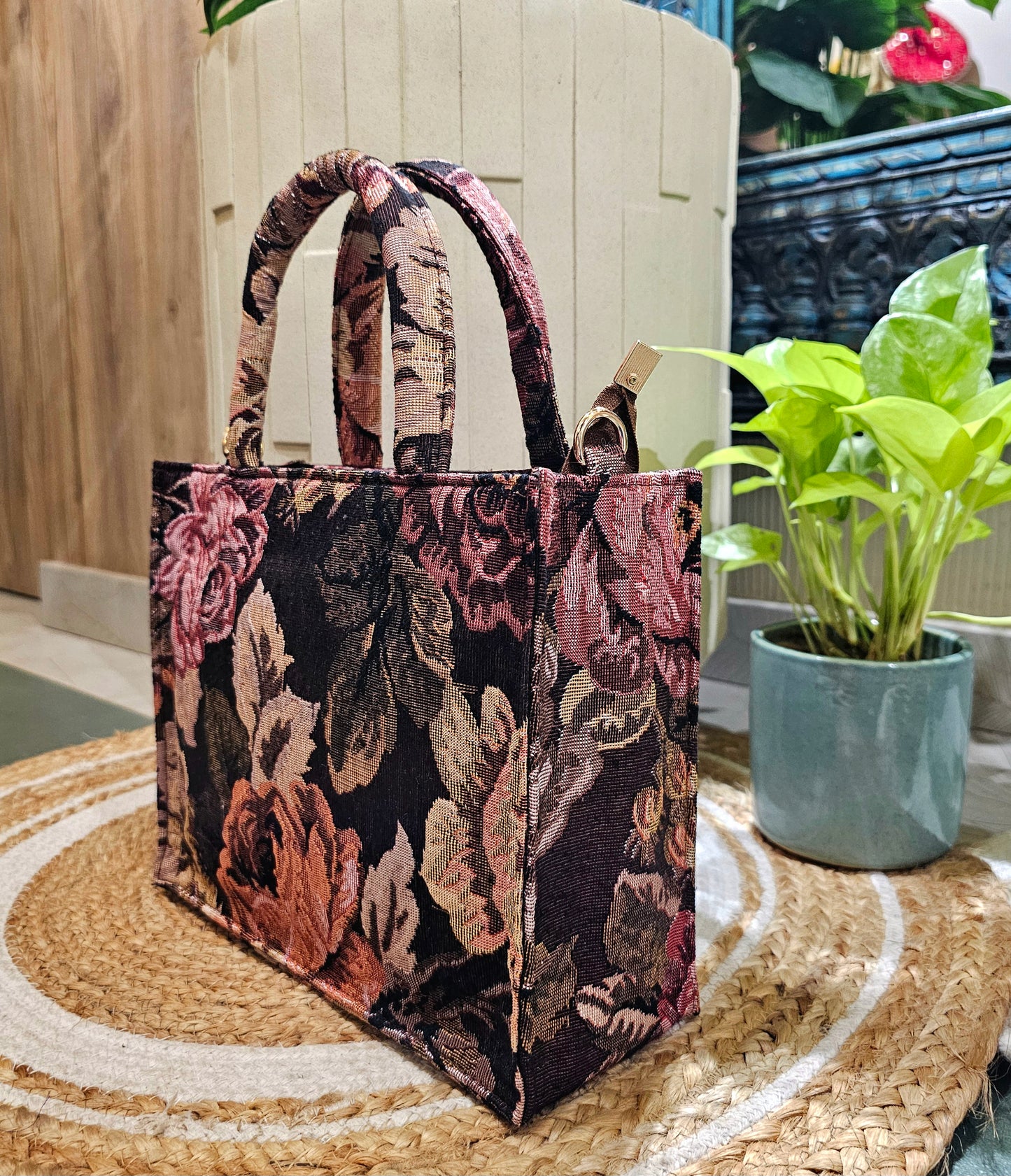Brown floral Mini tote
