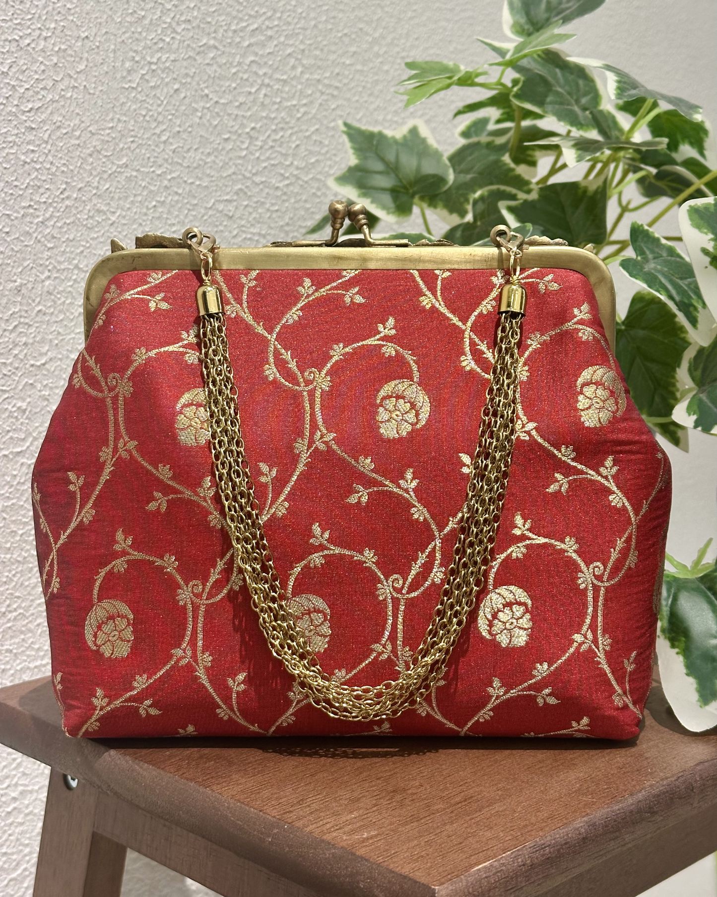 Rose Framed Maroon Purse