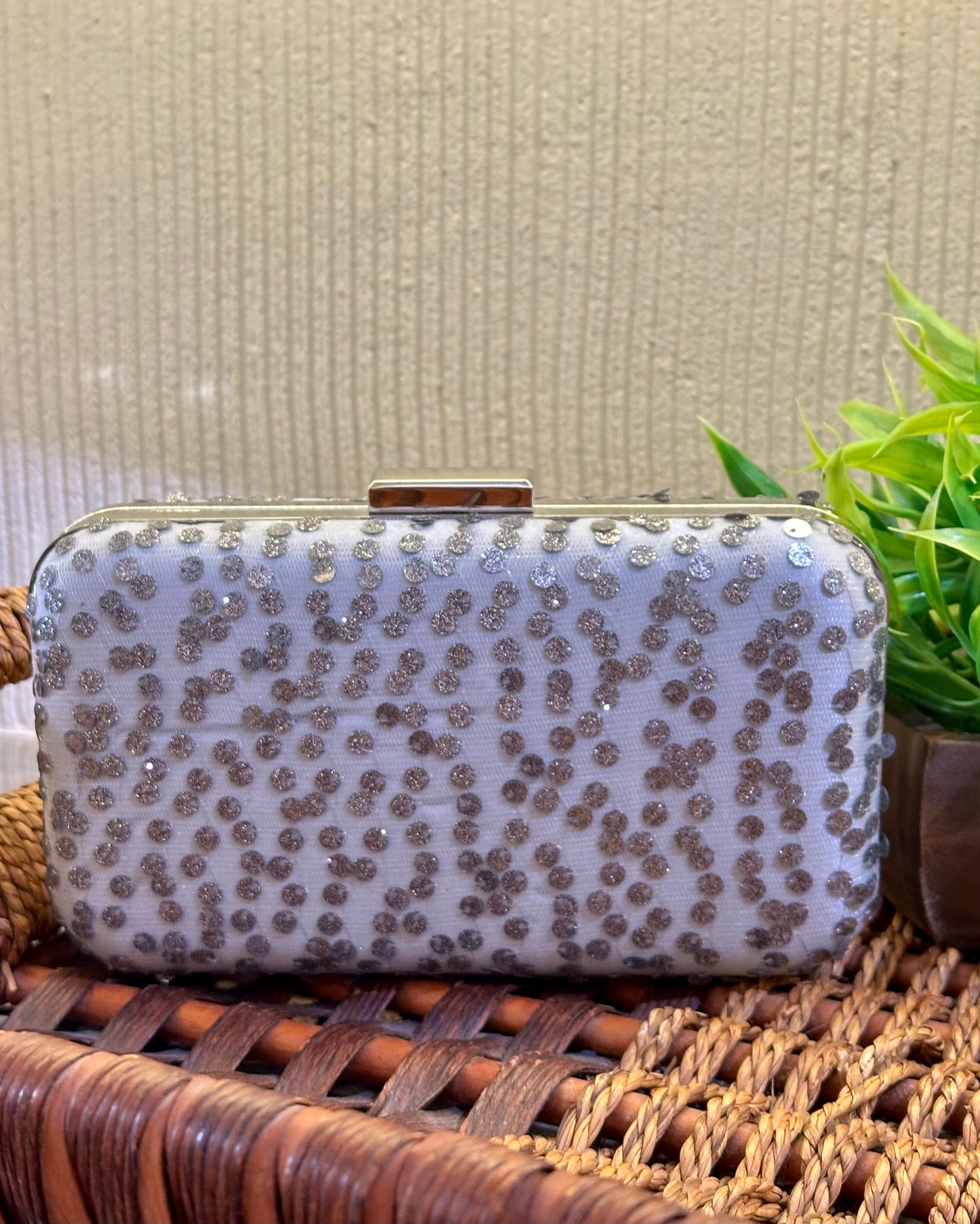Silver Sequin Box Clutch