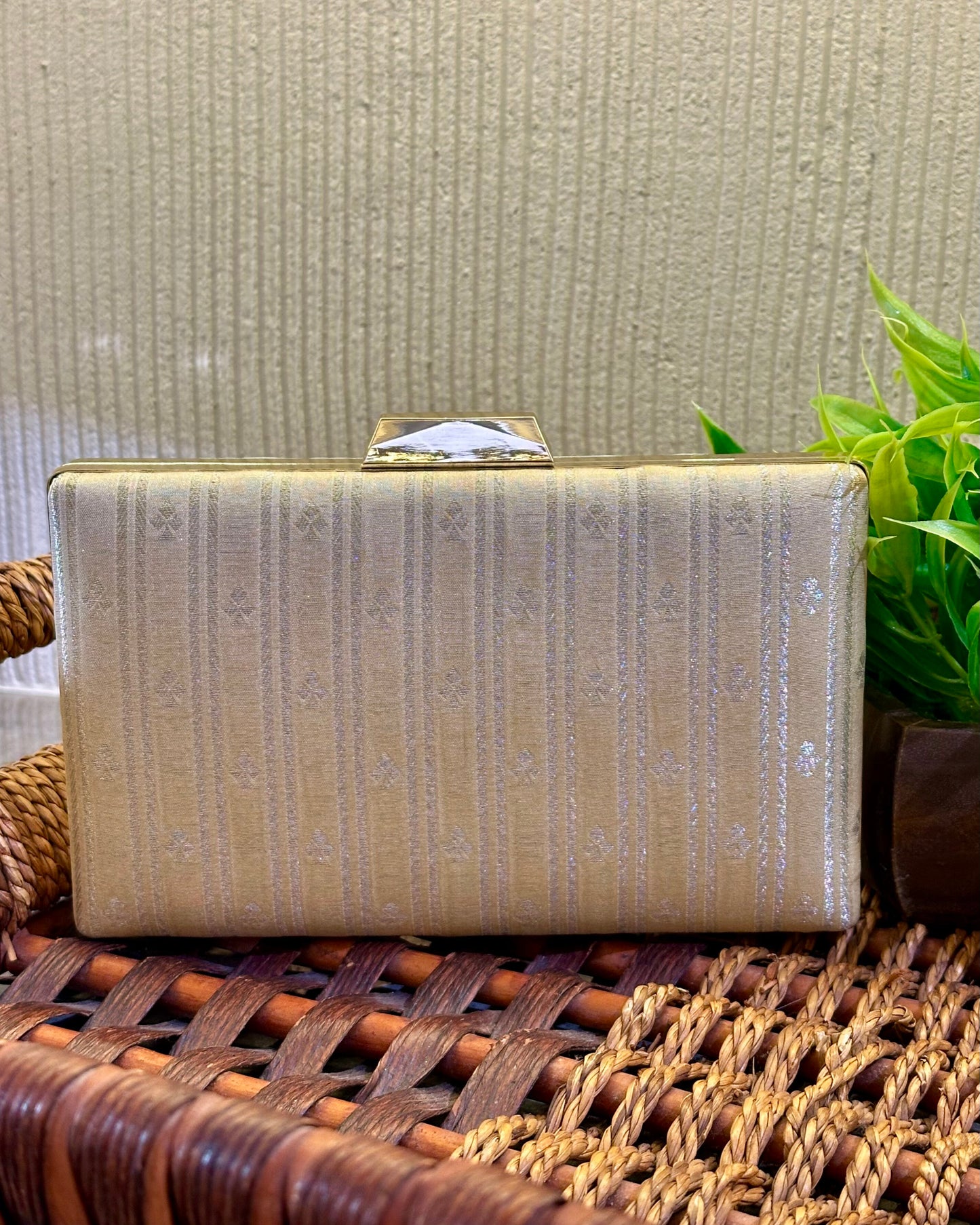 Two-Sided Beige-Silver Box Clutch