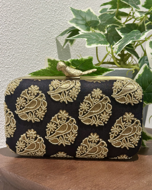 Bird Embroidered Box Clutch