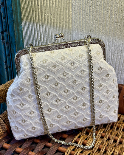 Silver Framed Chikankari Purse