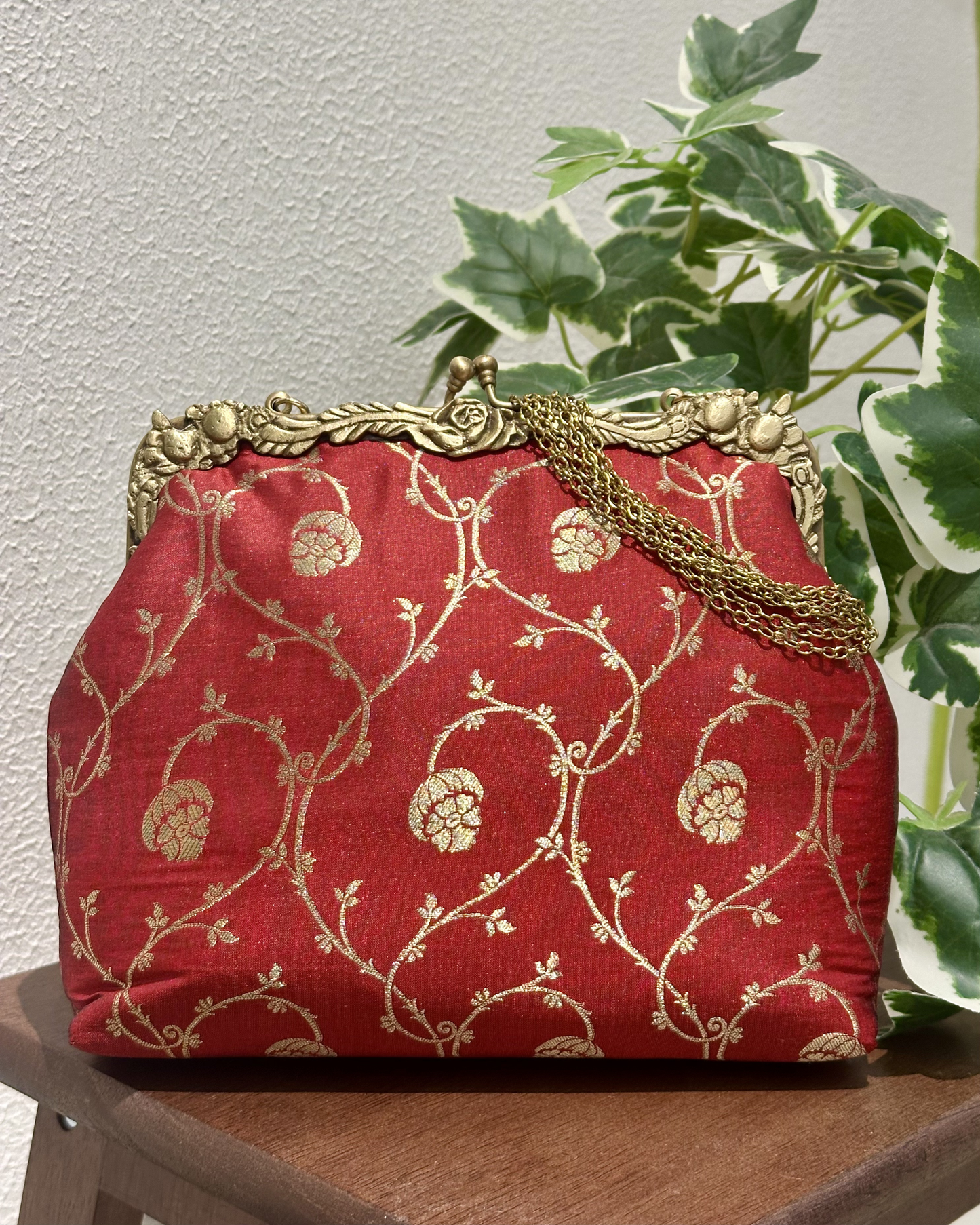 Rose Framed Maroon Purse