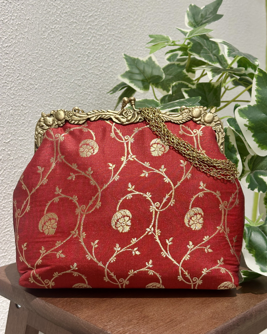 Rose Framed Maroon Purse