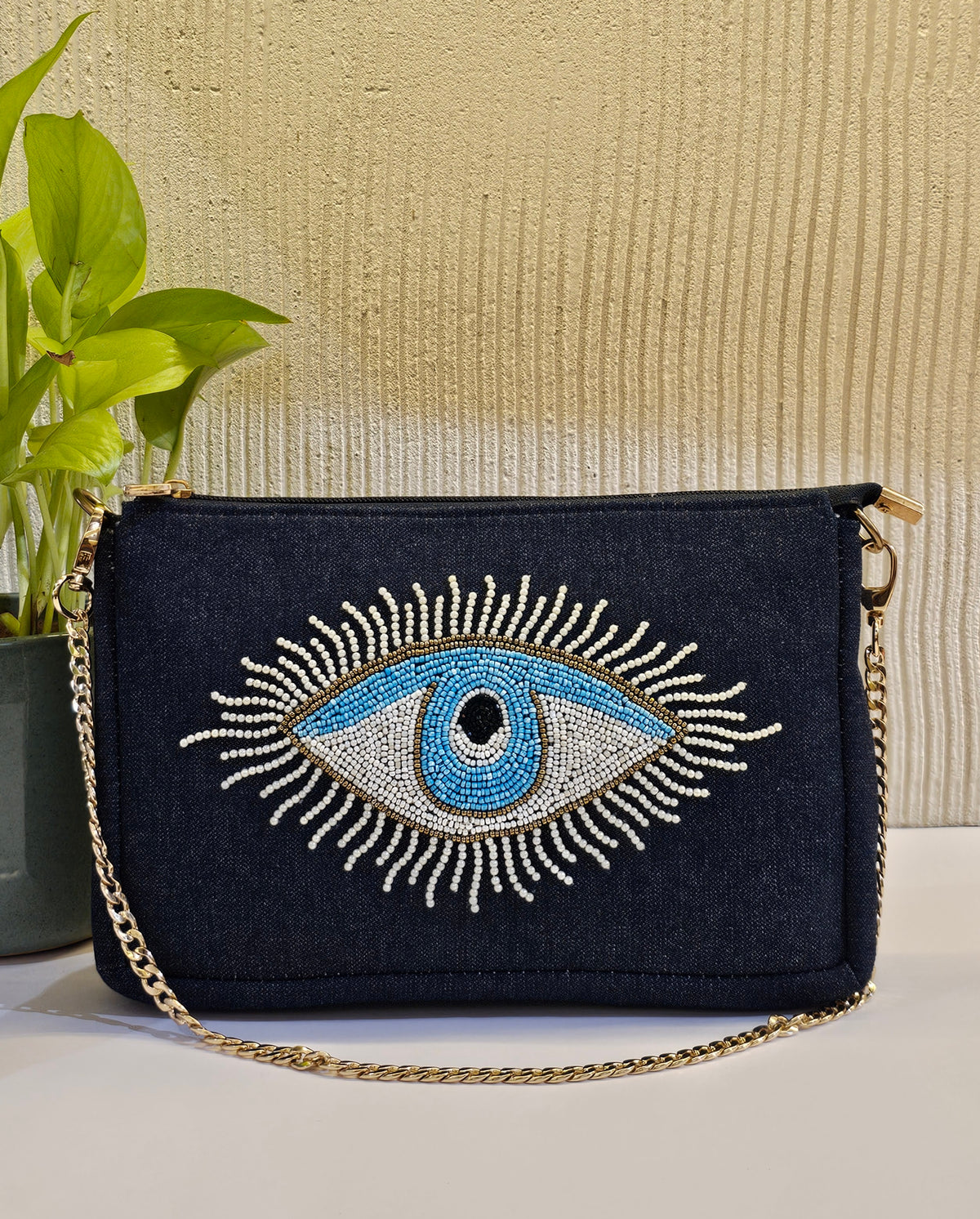 Evil eye Pochette-Blue Denim