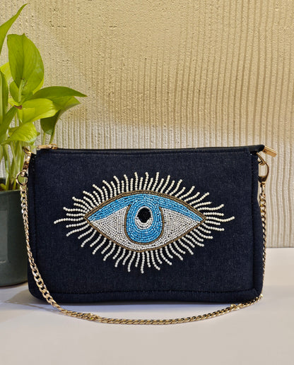 Evil eye Pochette-Blue Denim