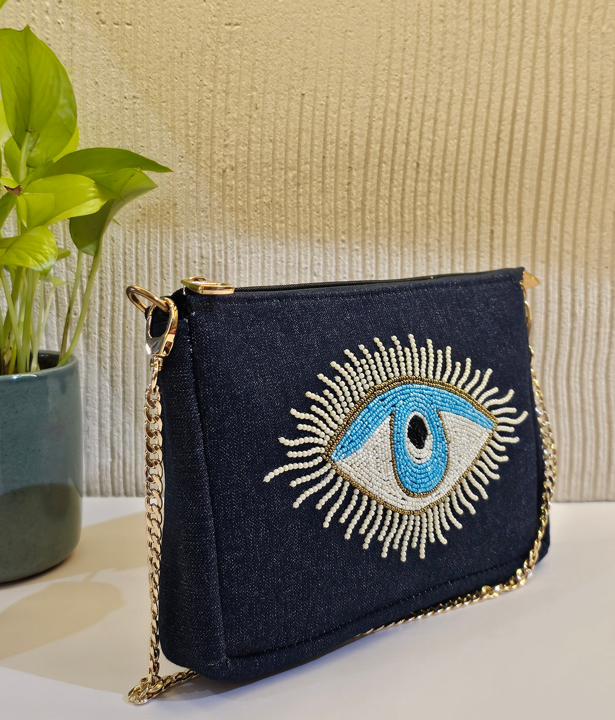 Evil eye Pochette-Blue Denim