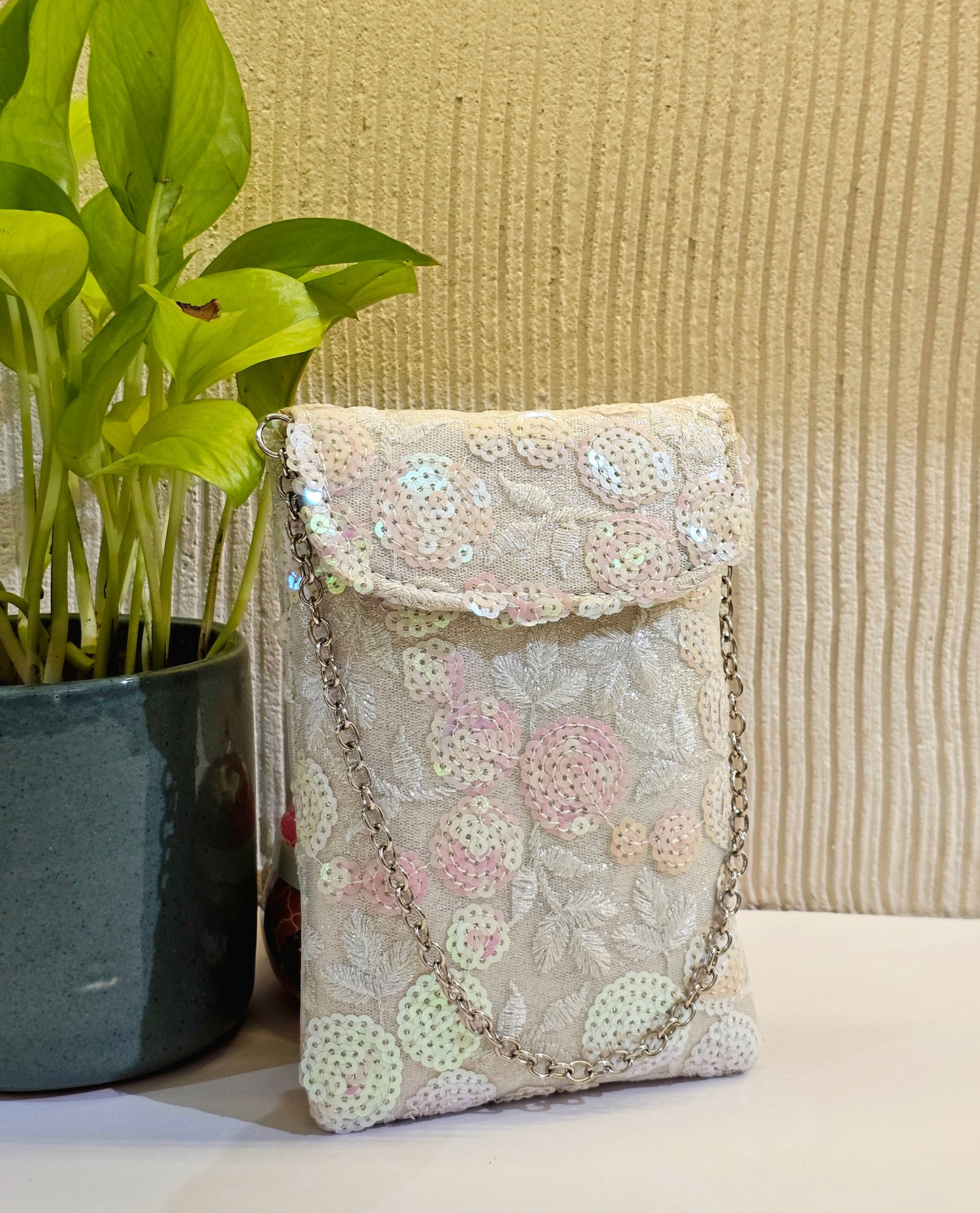 White Sequin Mobile Pouch