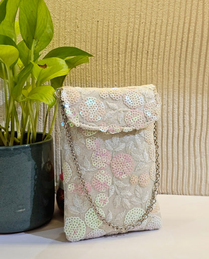White Sequin Mobile Pouch