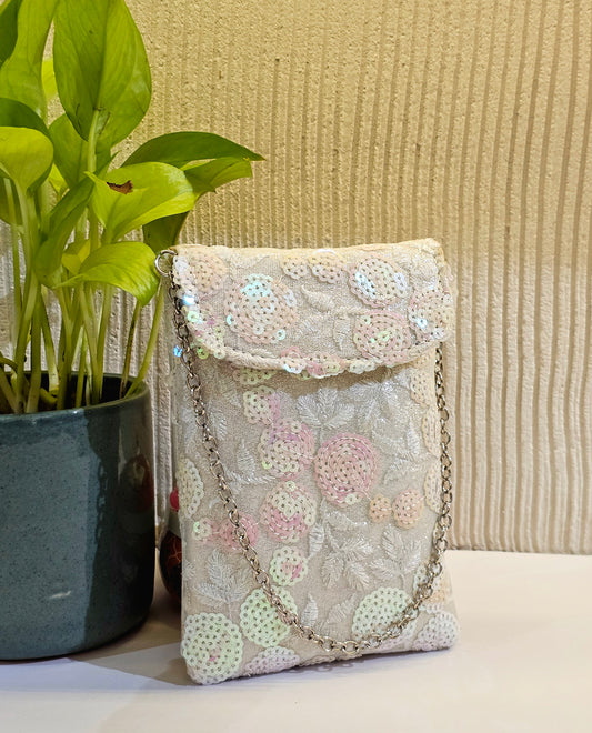 White Sequin Mobile Pouch