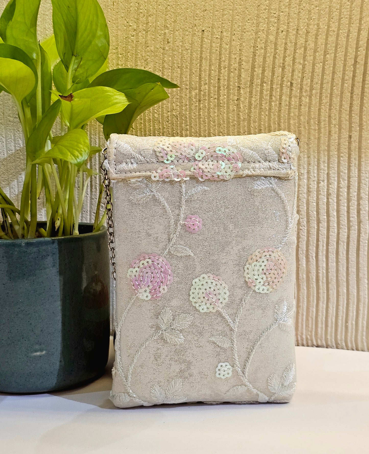 White Sequin Mobile Pouch