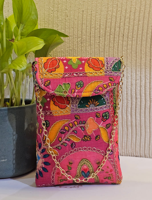 Multicoloured Pink Mobile Pouch