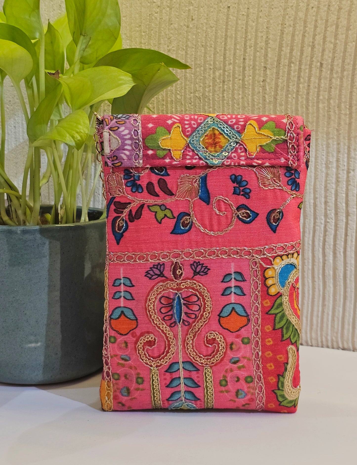 Multicoloured Pink Mobile Pouch
