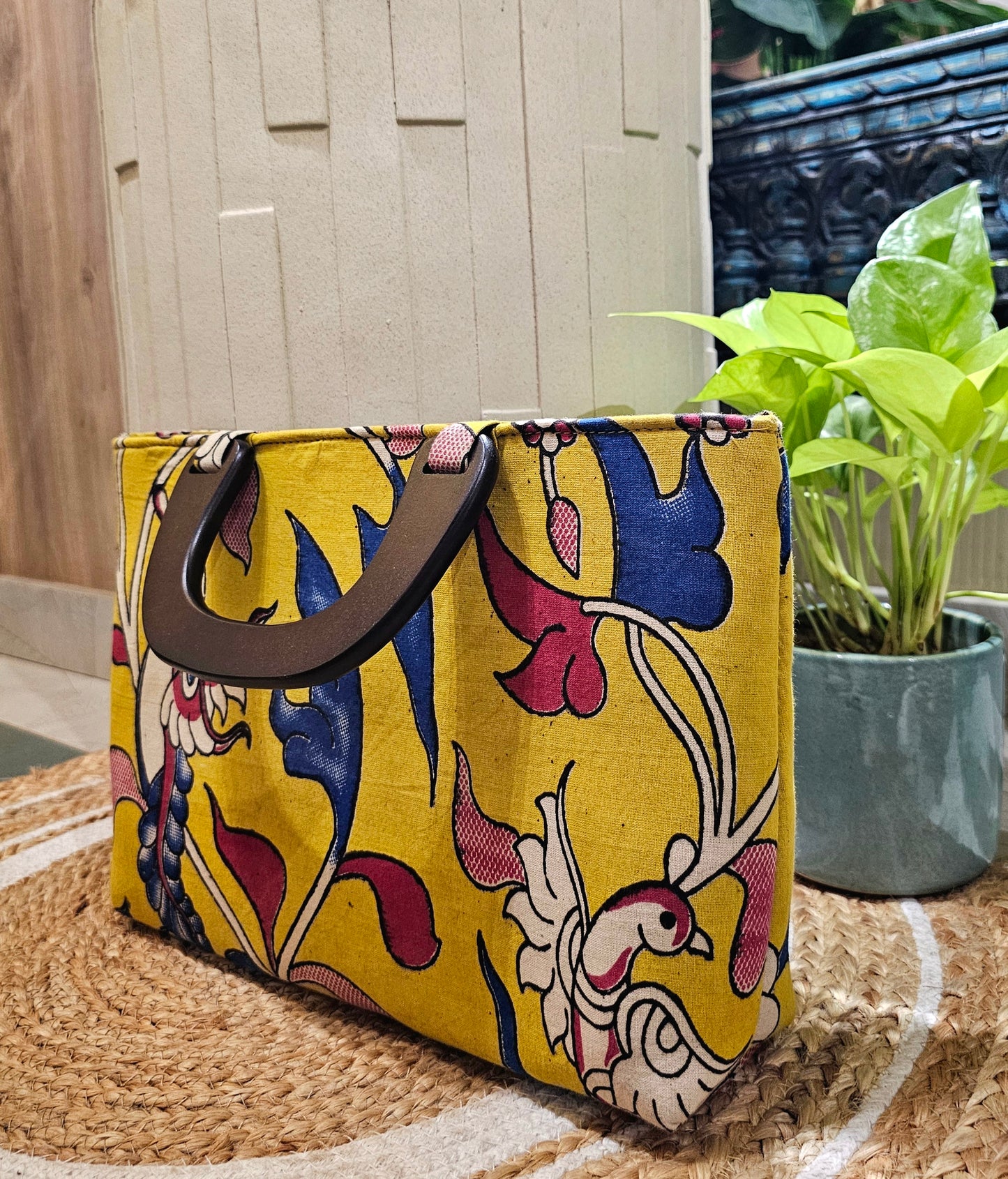 Peacock Wooden Handle Bag