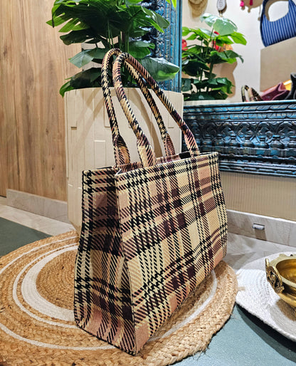 Brown Checkered Box Tote