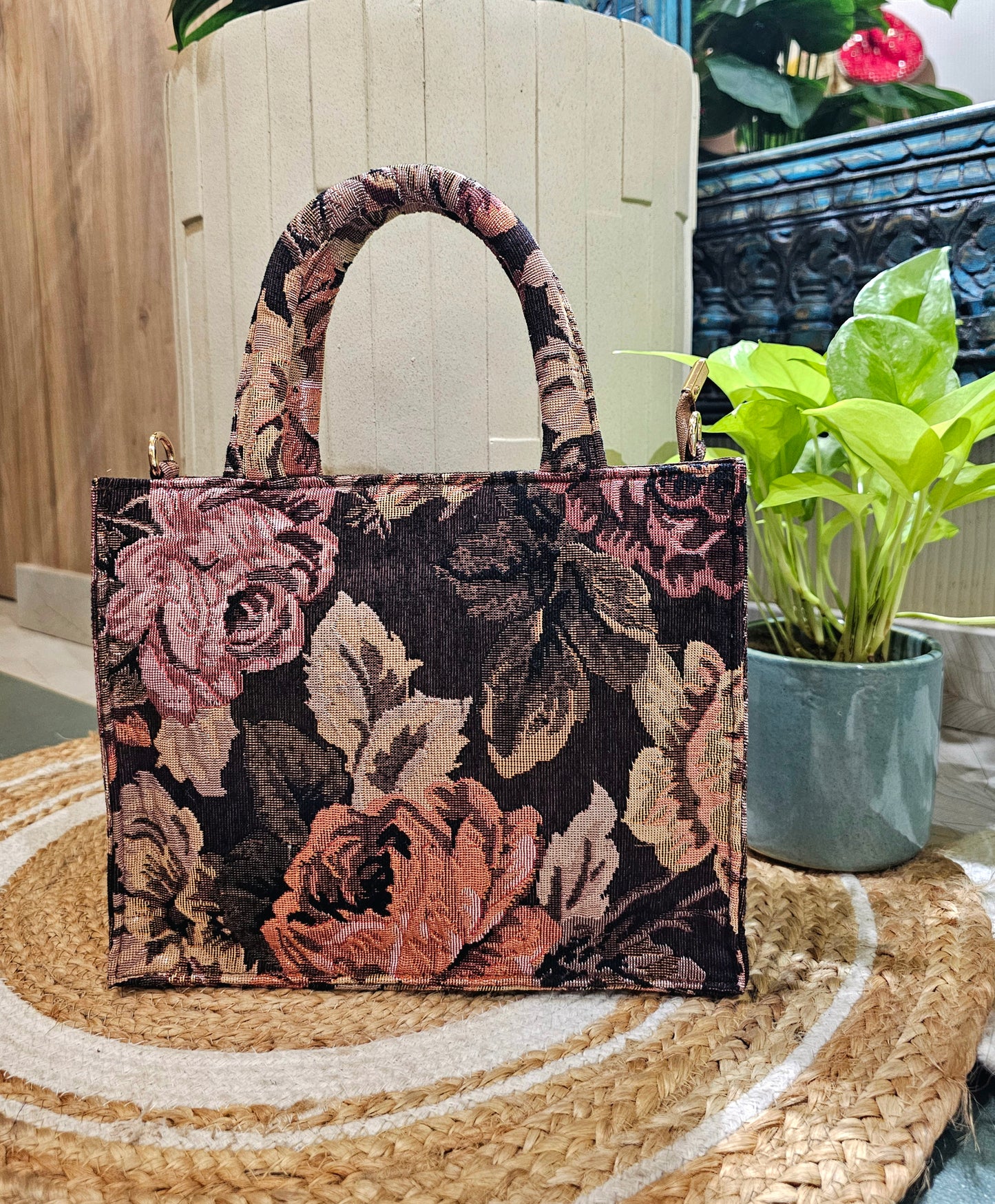 Brown floral Mini tote