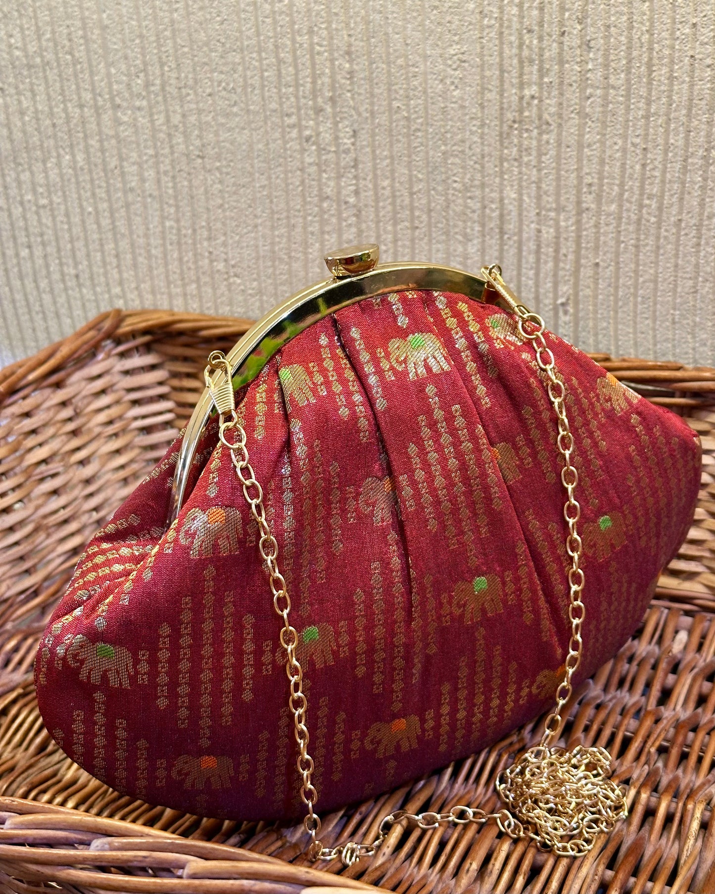 Maroon Elephant Half Moon Bag