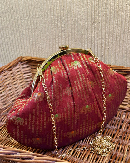 Maroon Elephant Half Moon Bag
