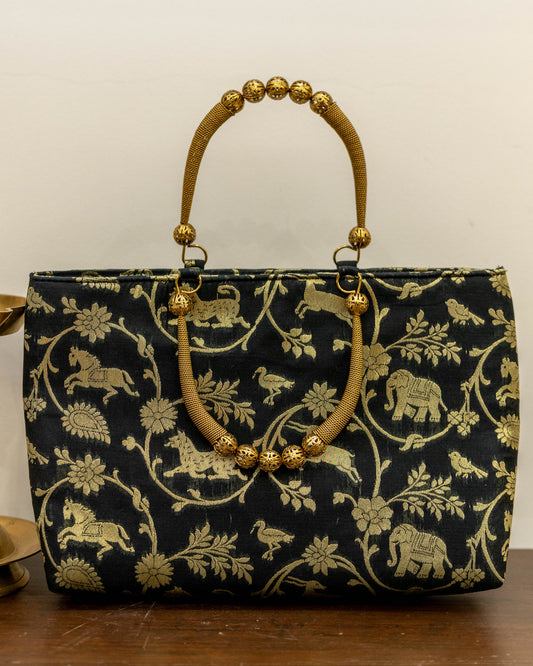 Black Animal themed Gold Handle Bag