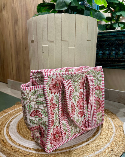Jaipur Lunch Bags-Pink and white