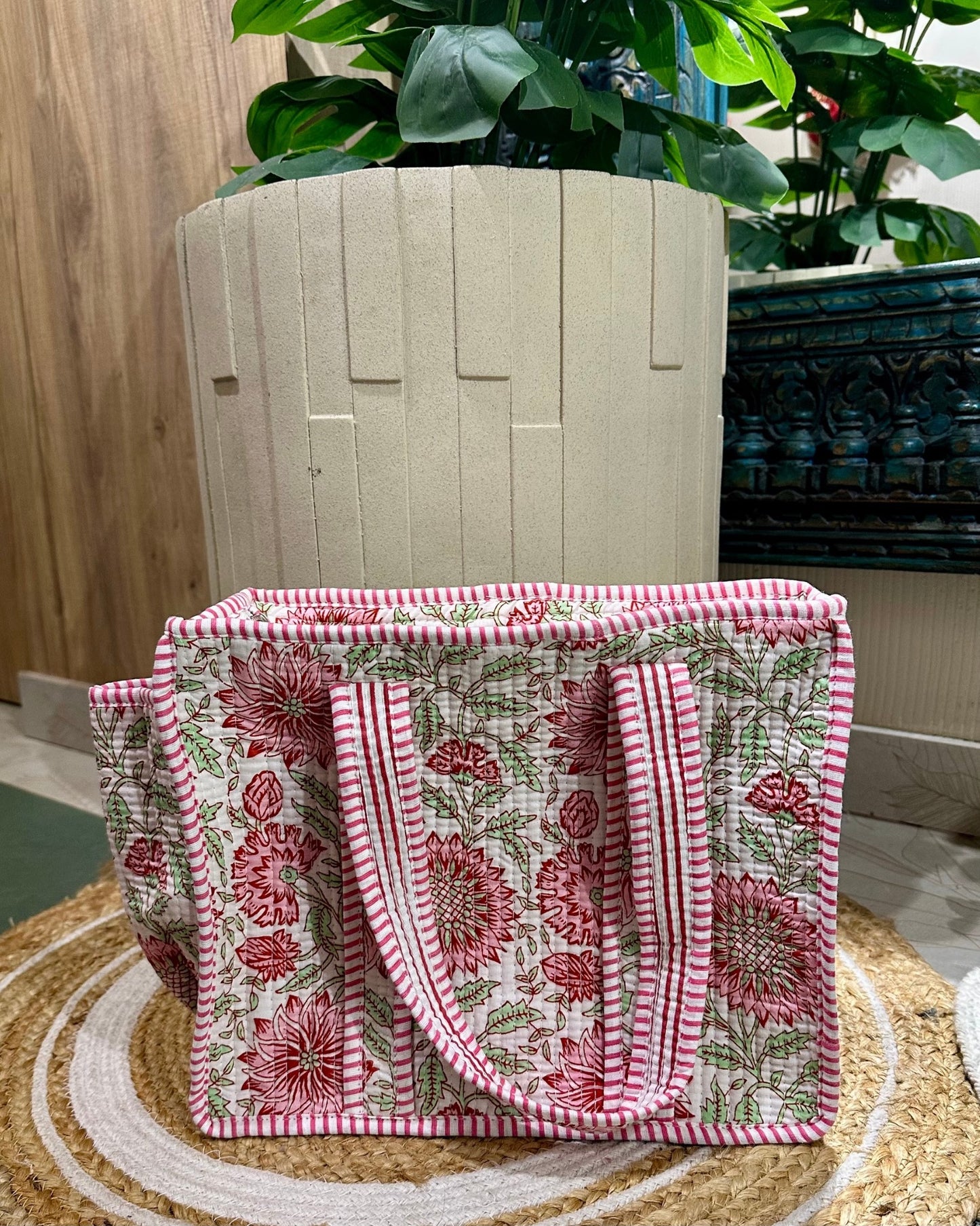 Jaipur Lunch Bags-Pink and white