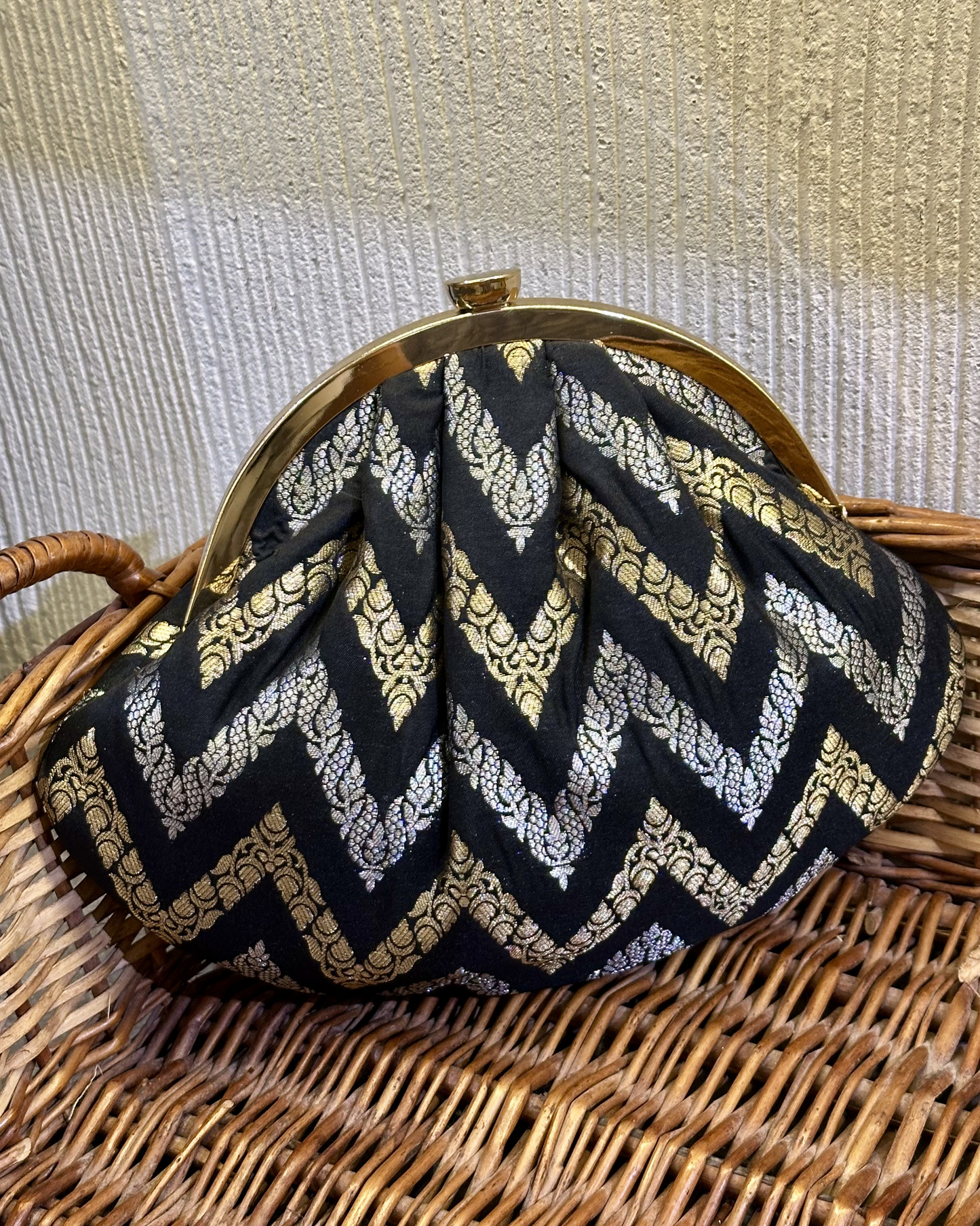 Black Chevron Half Moon Bag