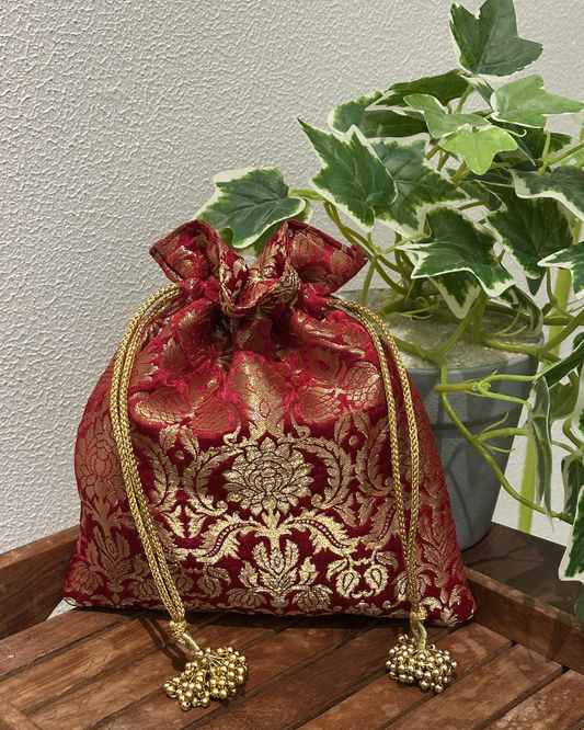 Maroon Banarasi Potli