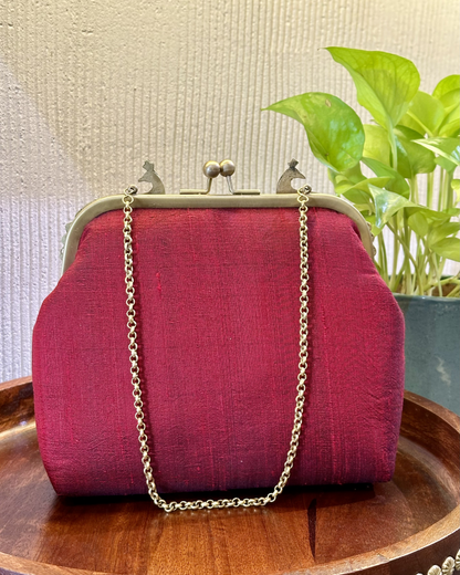 Peacock Framed Hand-Embroidered bag- MAROON
