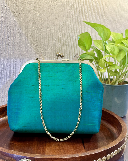 Peacock Framed Hand-Embroidered bag- SEA GREEN.