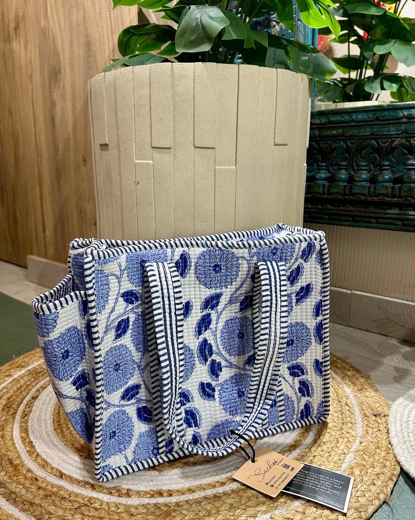 Jaipur Lunch Bags-Blue and white