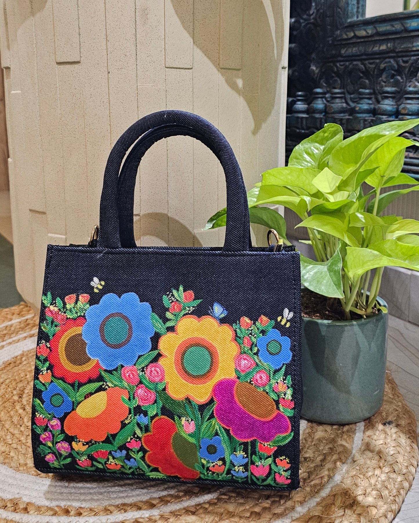 Hand-painted Denim Mini Tote