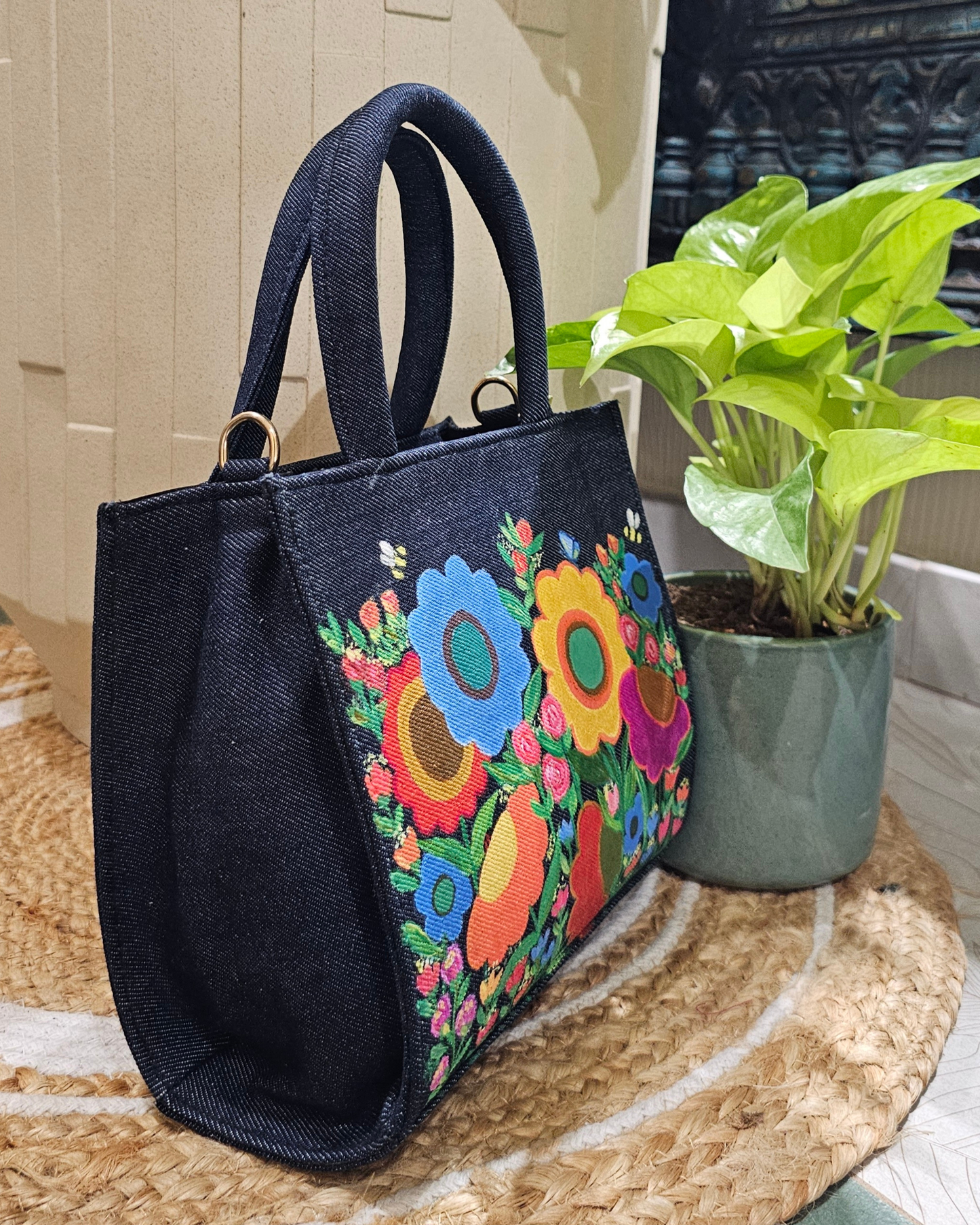 Hand-painted Denim Mini Tote