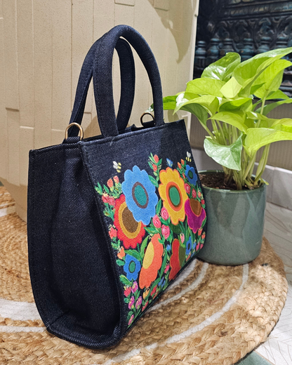 Hand-painted Denim Mini Tote