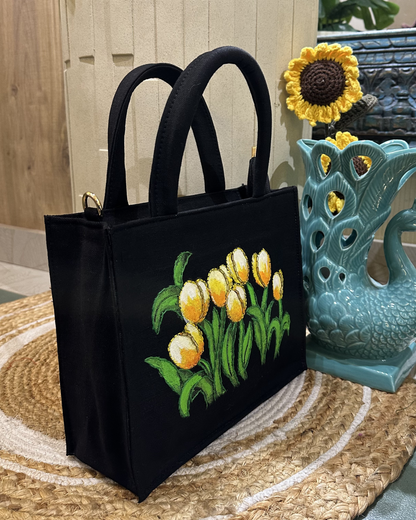Hand-work Yellow Tulip Denim Tote
