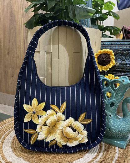 Hand-painted Denim Moon Bag