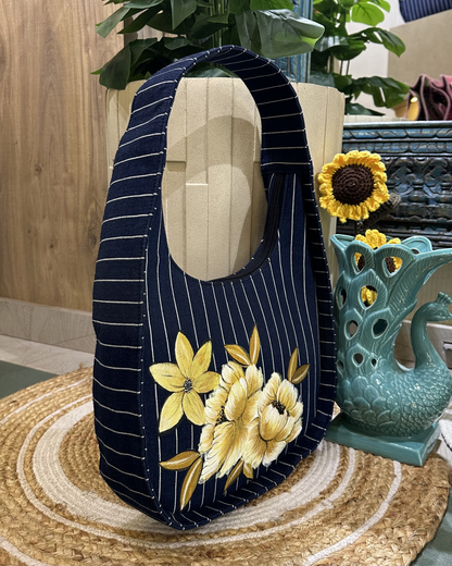 Hand-painted Denim Moon Bag