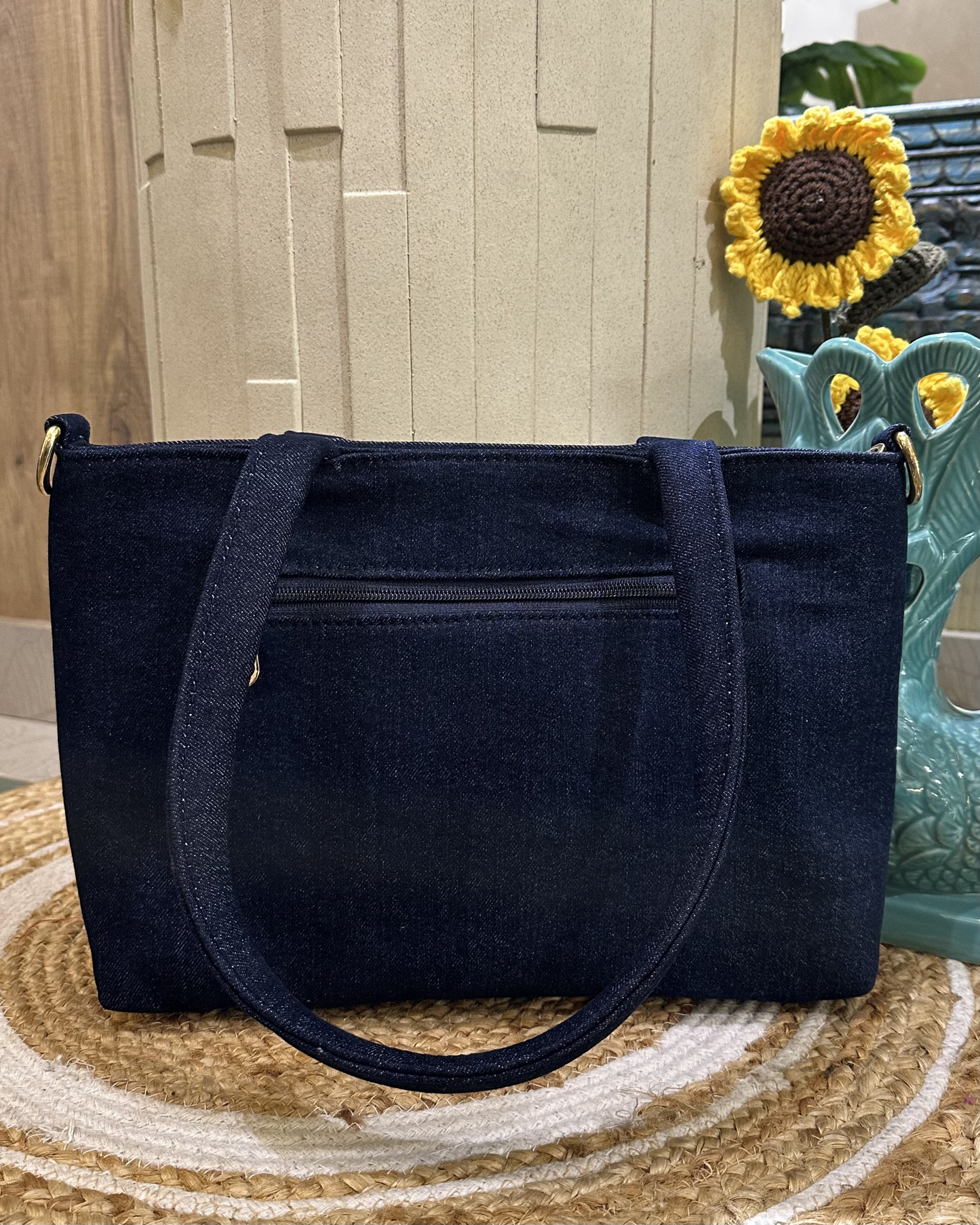 Handpainted Tulips Denim Bag