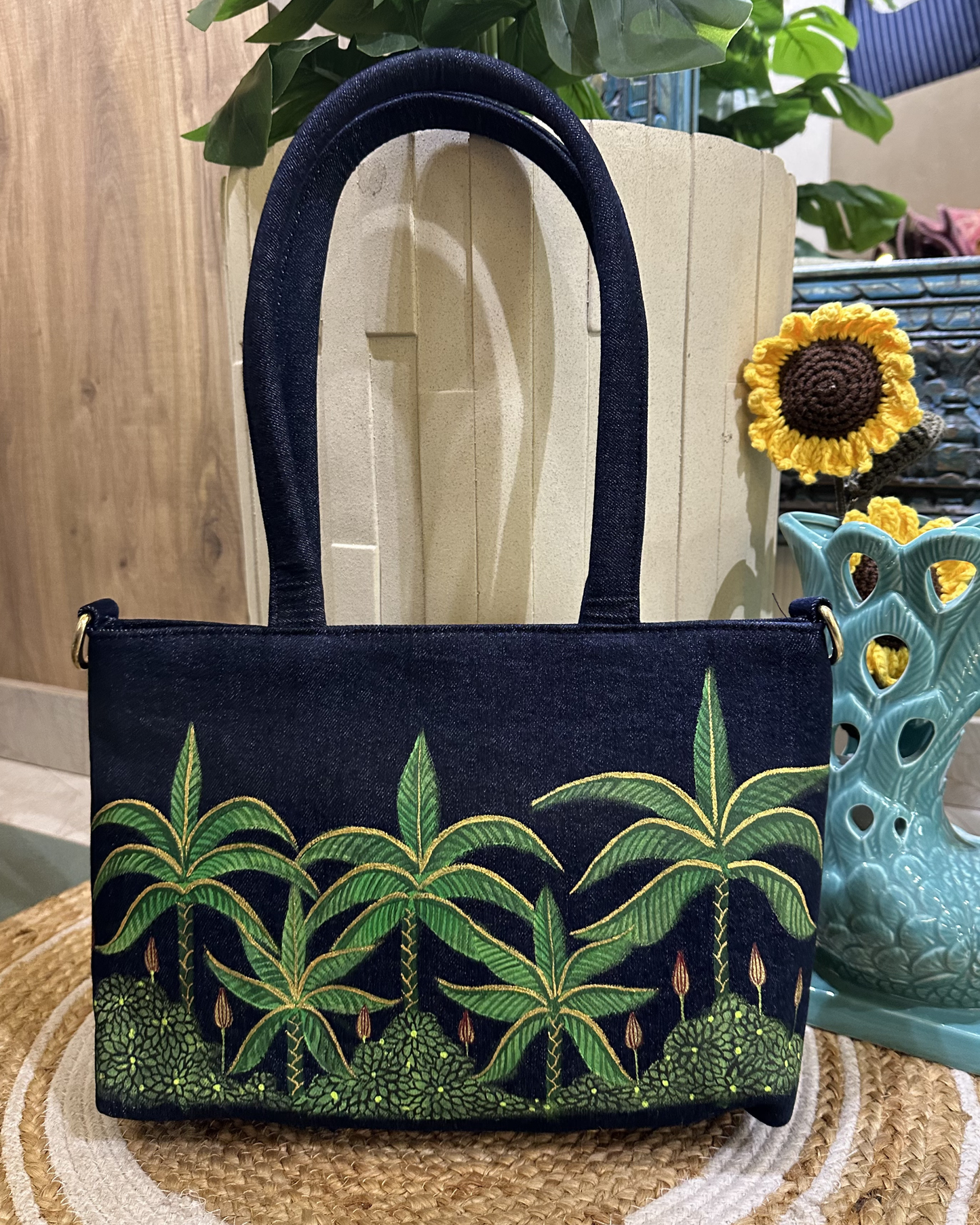 Hand-painted Palm Tree Denim Bag