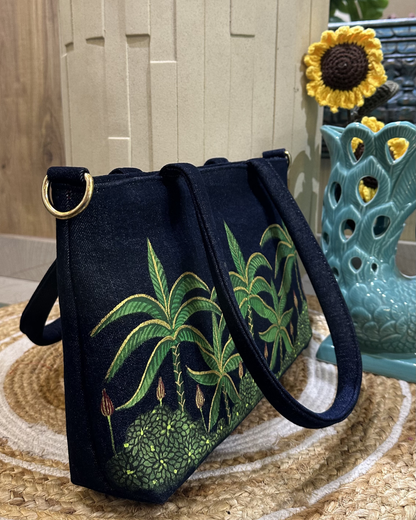 Hand-painted Palm Tree Denim Bag