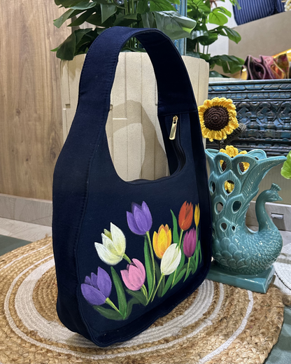 Hand-painted Tulip Moon Bag