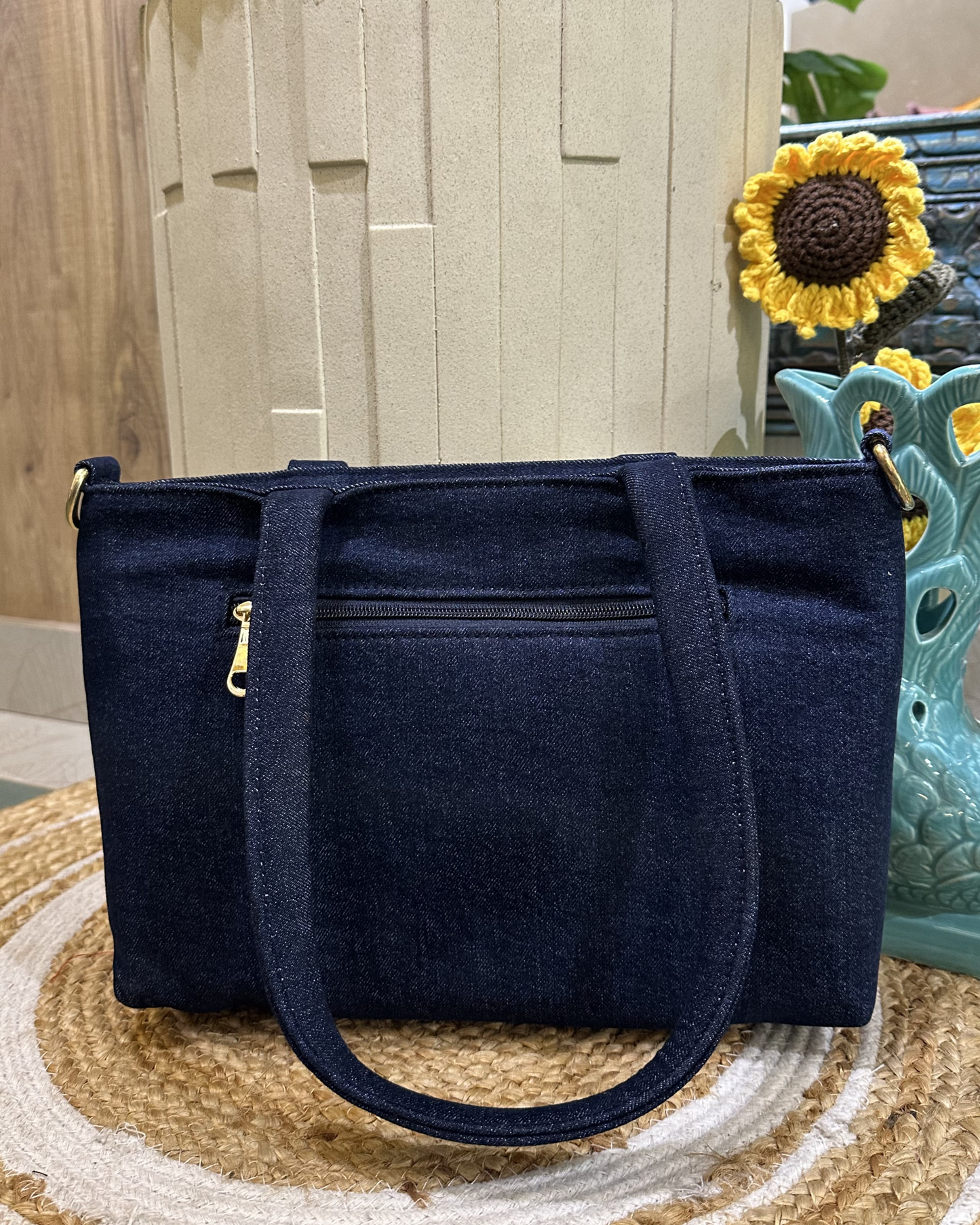 Hand-painted Floral Denim Bag