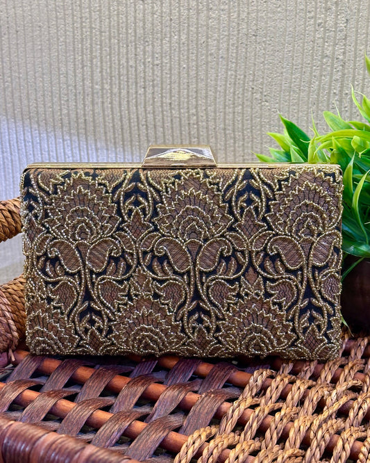 Black  Embroidered Box Clutch