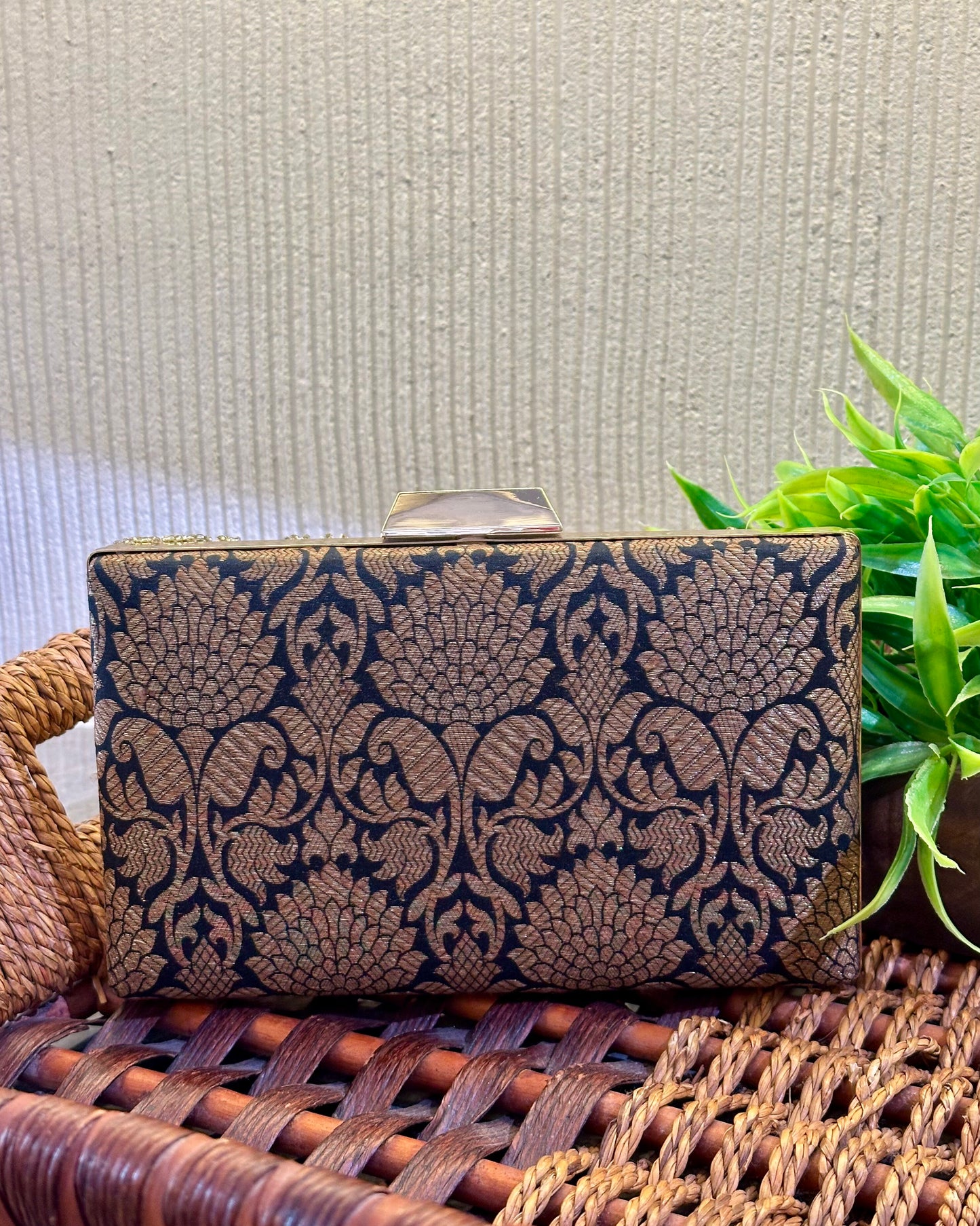 Black  Embroidered Box Clutch