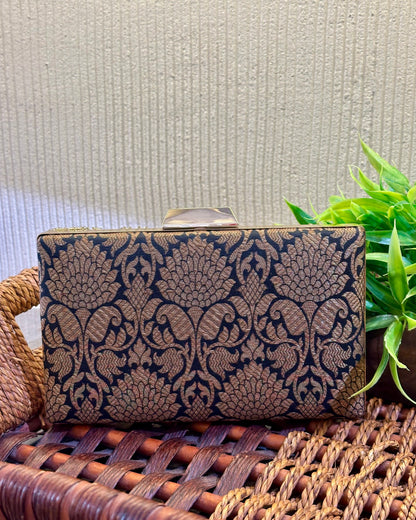 Black  Embroidered Box Clutch