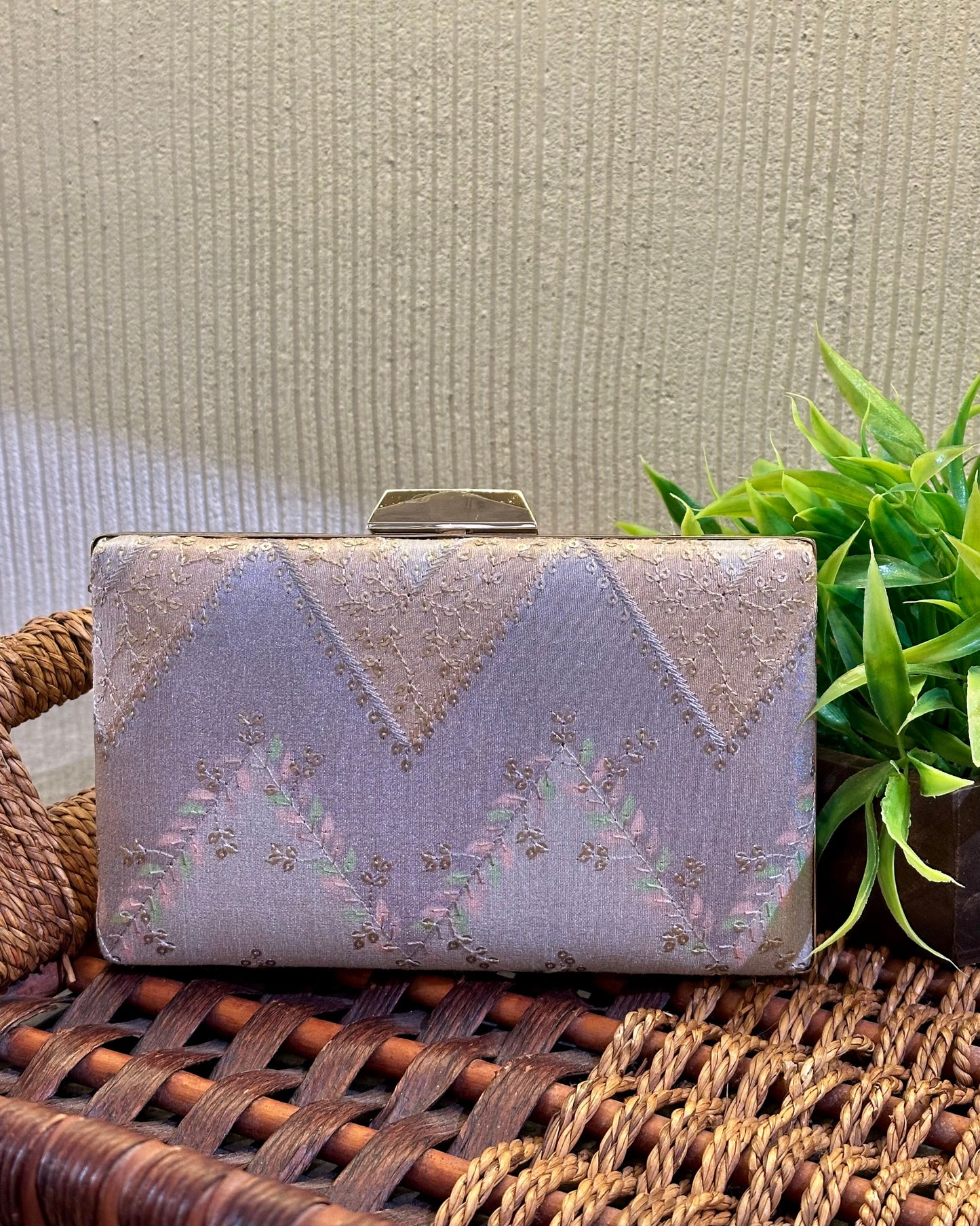 Chevron Gold-silver Box Clutch