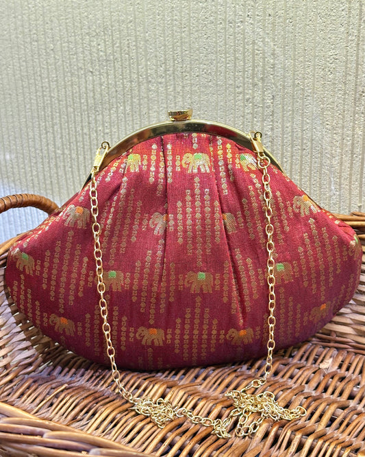 Maroon Elephant Half Moon Bag