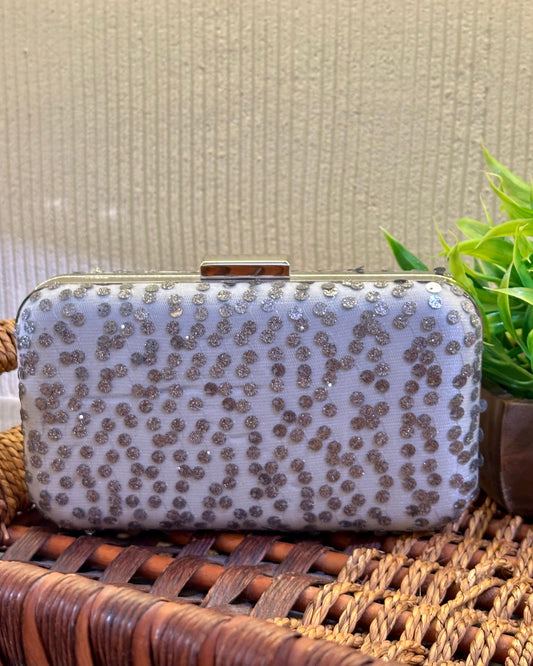 Silver Sequin Box Clutch