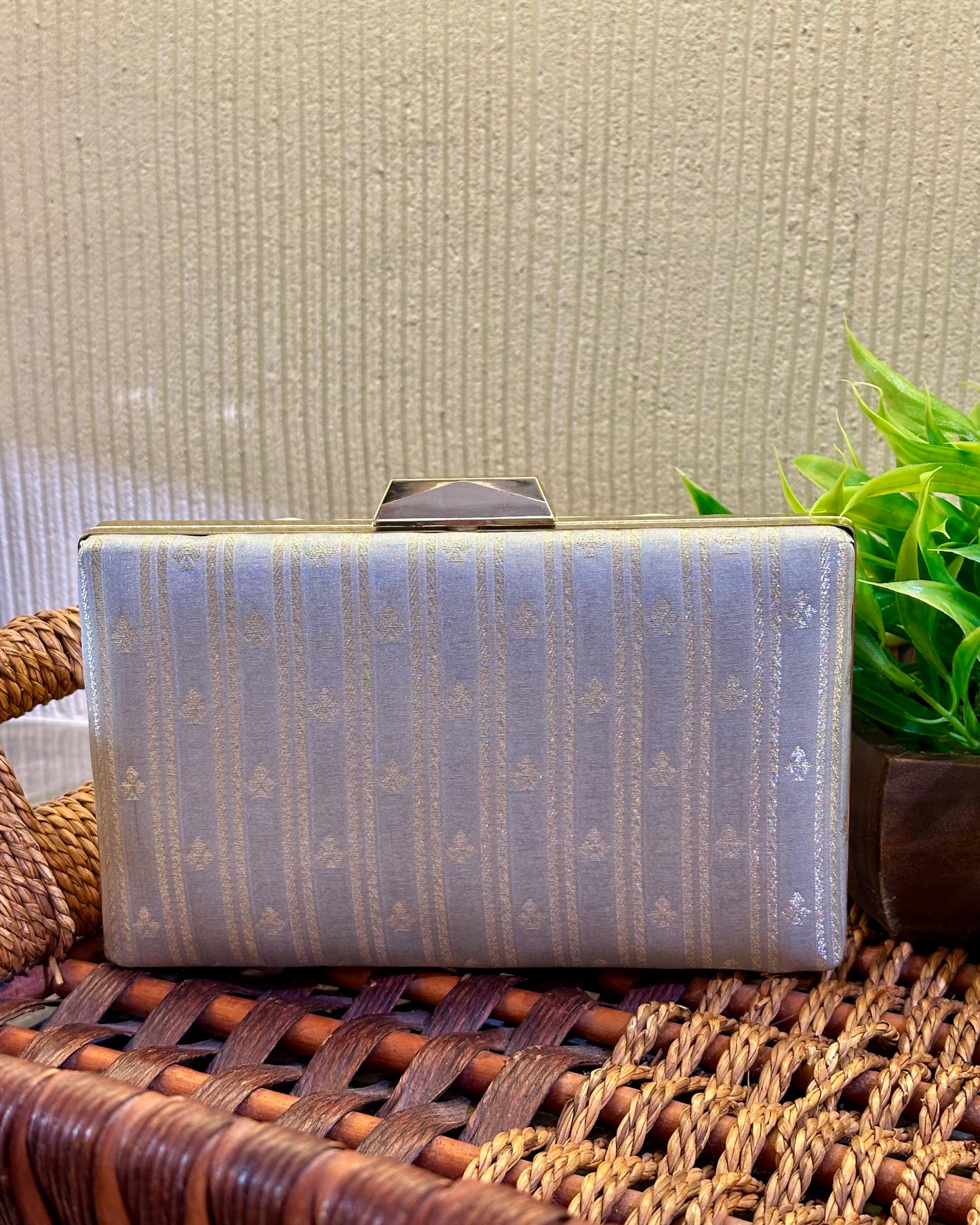 Two-Sided Beige-Silver Box Clutch