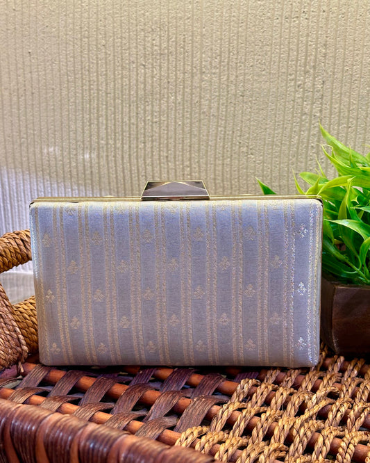 Two-Sided Beige-Silver Box Clutch