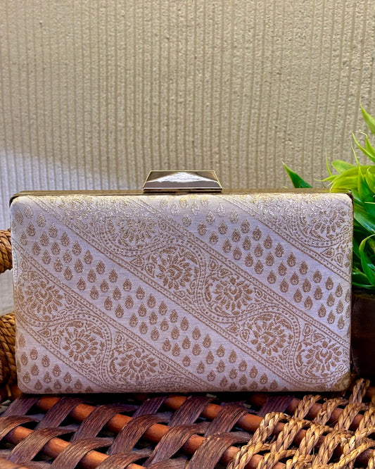WHITE BANARASI BOX CLUTCH